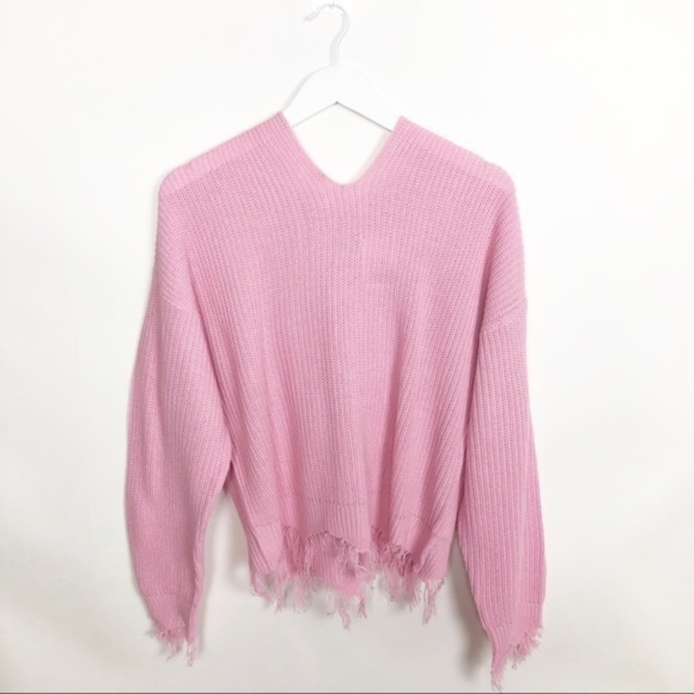 Jolie & Joy Knitted Pink Hoodie Oversized Top L